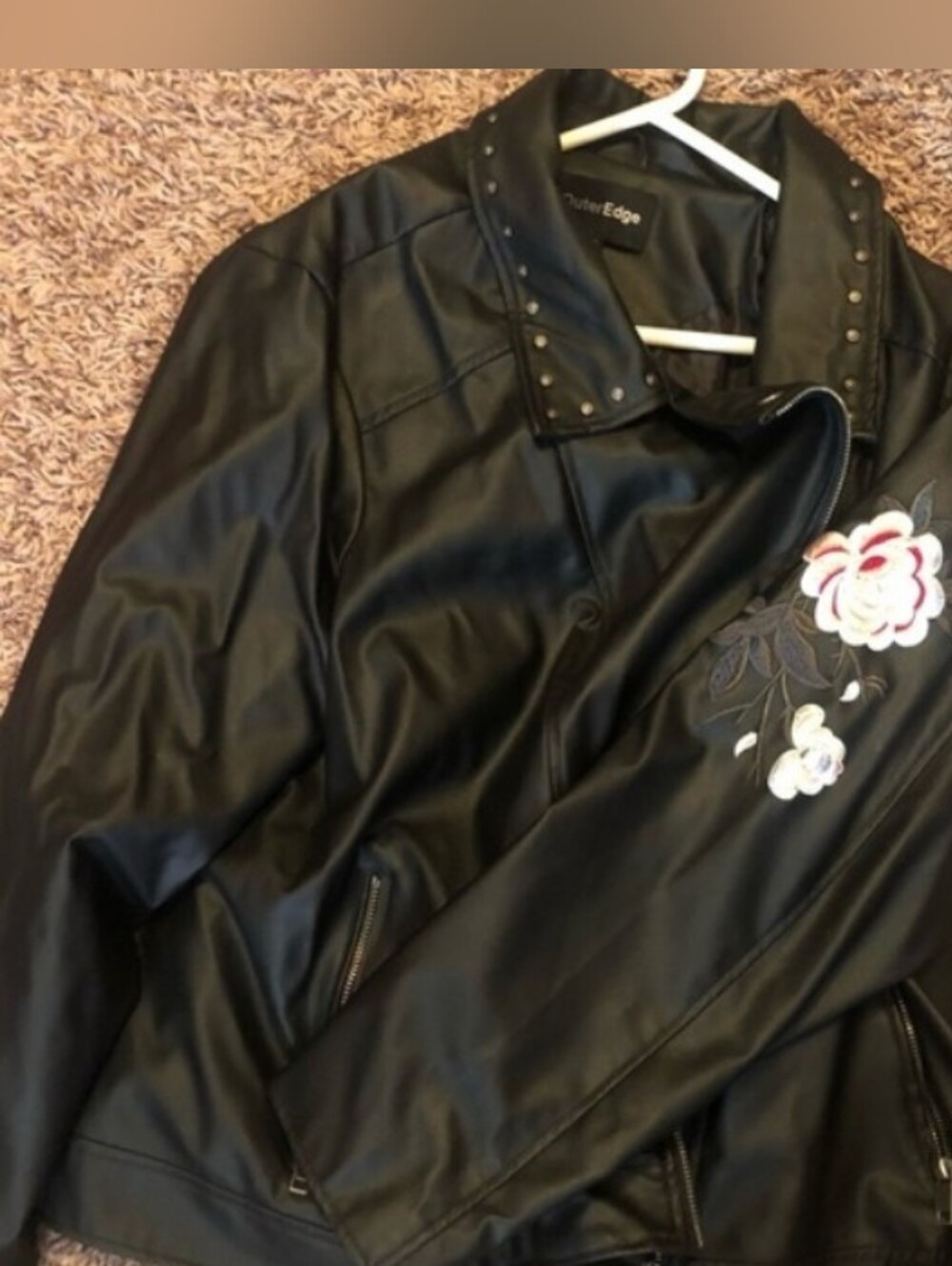 Classic Black Faux Leather Studded Moto Jacket - Women